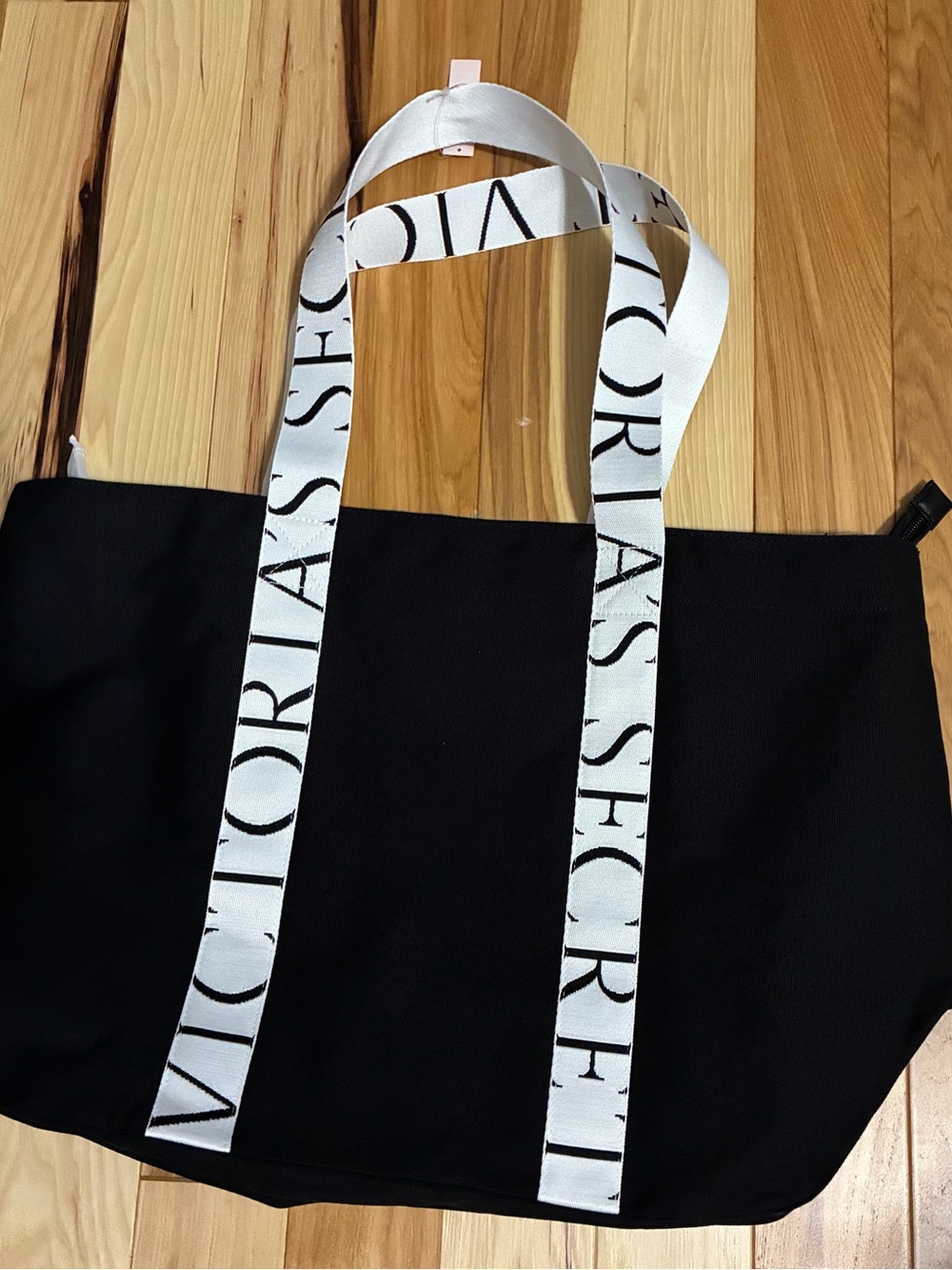 Victoria's Secret Black Tote with White Branded Straps